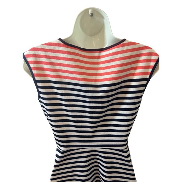 Draper James Striped Ponte Knit A Line Nassau Navy and Pink Mini Fit and Flare X - Picture 6 of 14